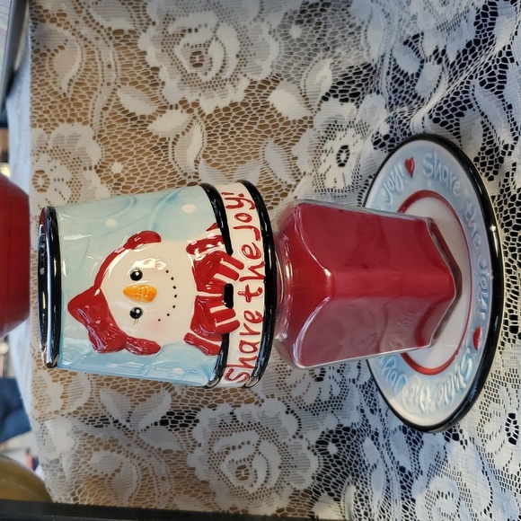 Snowman Candle Shade/Topper & plate, fits small-medium jar candles NEW - Picture 2 of 9
